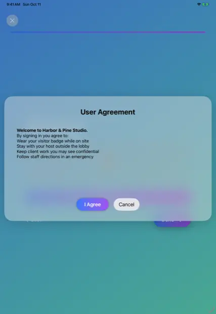Visitor agreement shown before sign-in completes